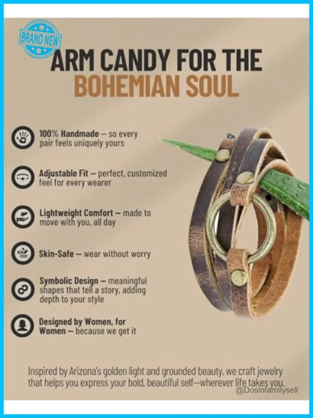 Handmade Adjustable Leather Wrap Bracelet - 5 Wrap Circle Design